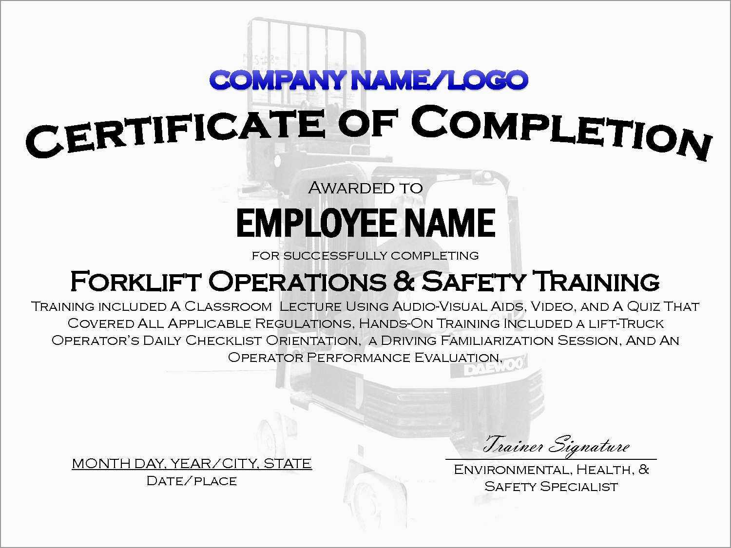 Drivers License Template Word Lovely Forklift Certification In Forklift Certification Template