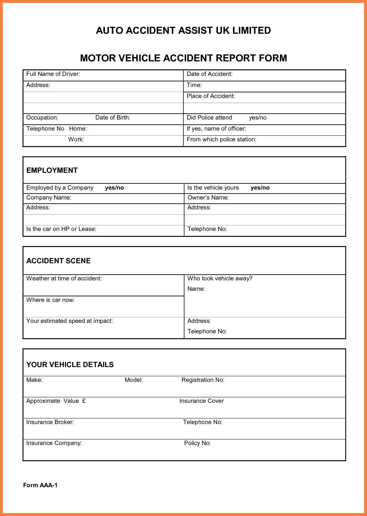 √ Company Car Accident Report Template | Free Car Damage Report In Vehicle Accident Report Template