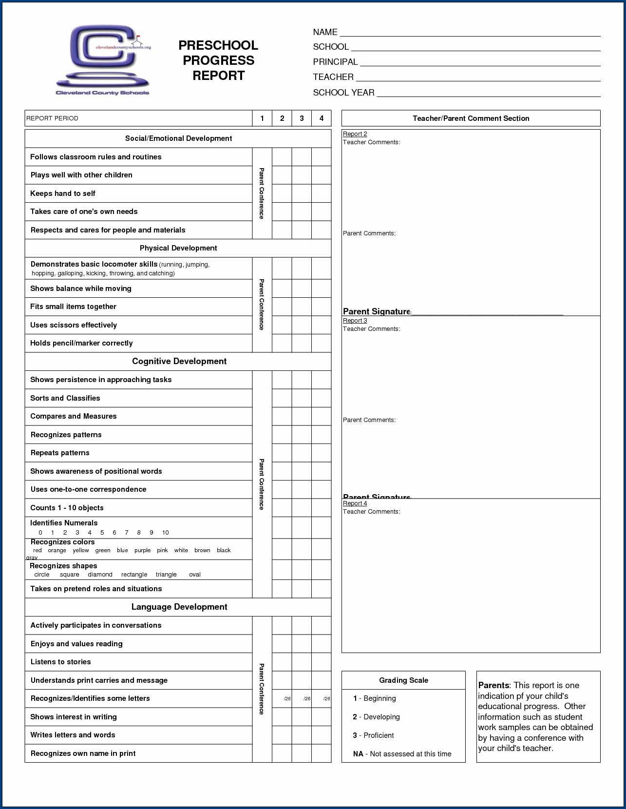 ✓ Free Printable Preschool Report Card Template #960 ᐅ Within Blank Report Card Template