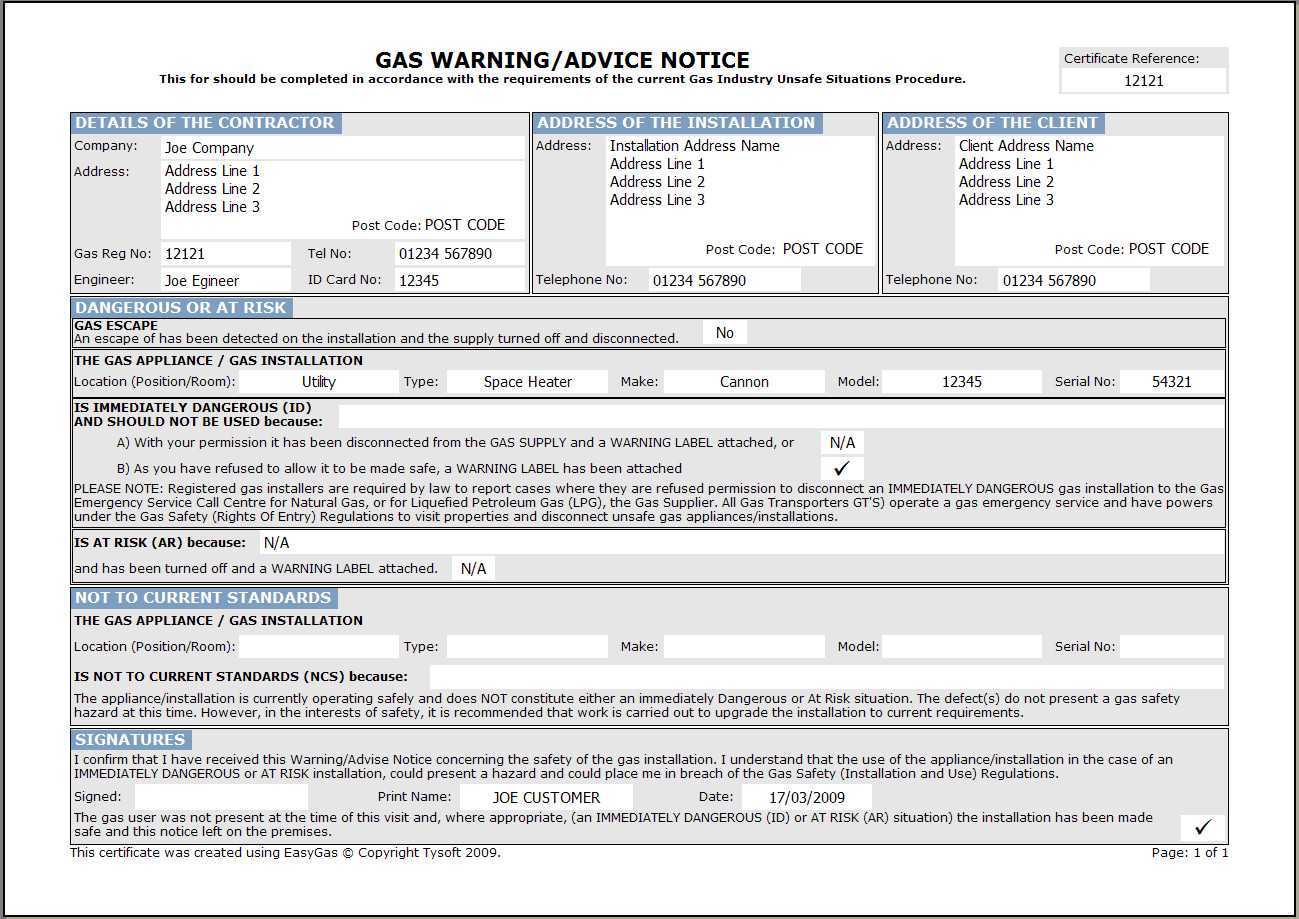 Easygas Certification Software Intended For Electrical Minor Works Certificate Template