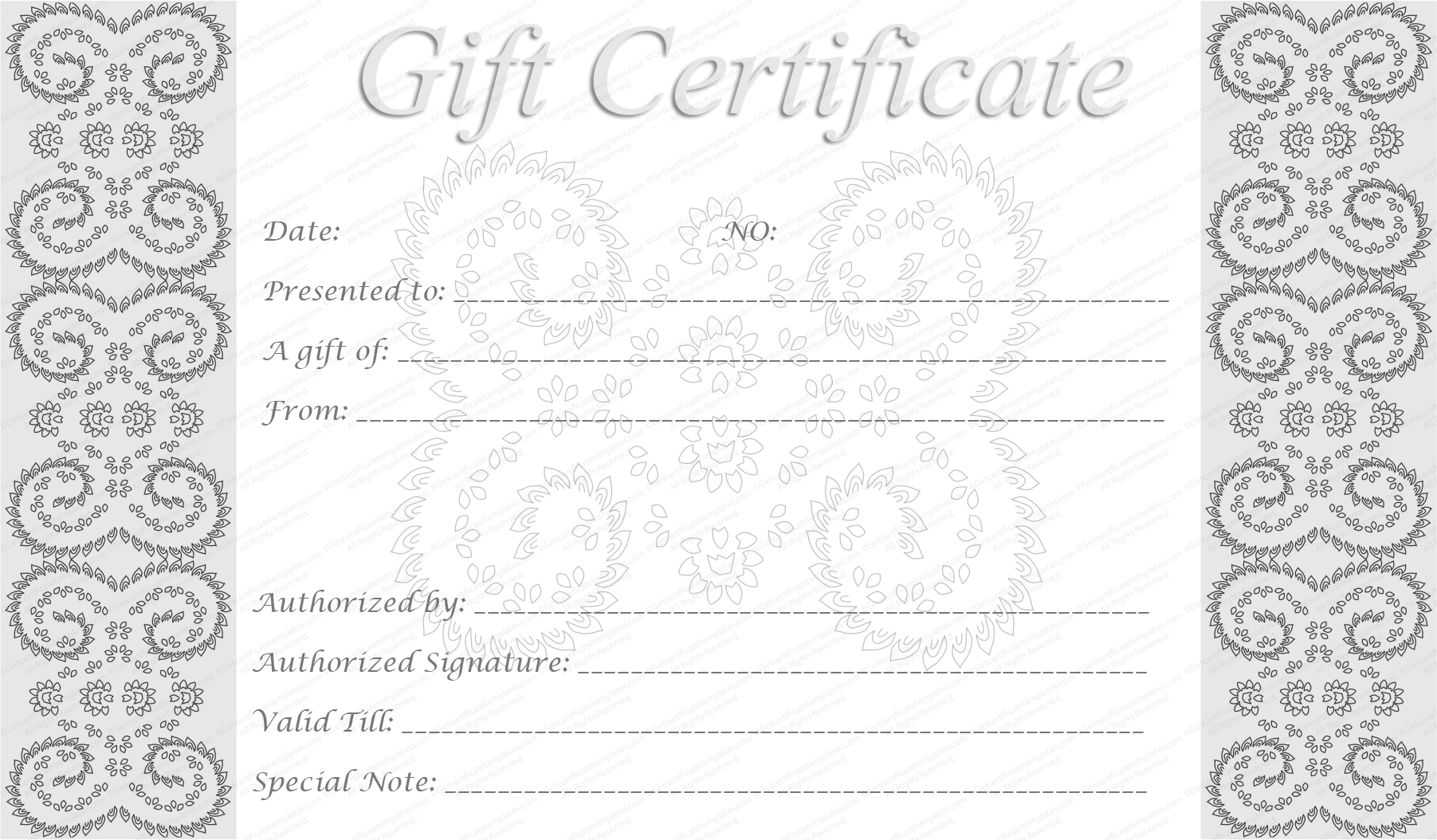 Editable And Printable Silver Swirls Gift Certificate Template Within Spa Day Gift Certificate Template