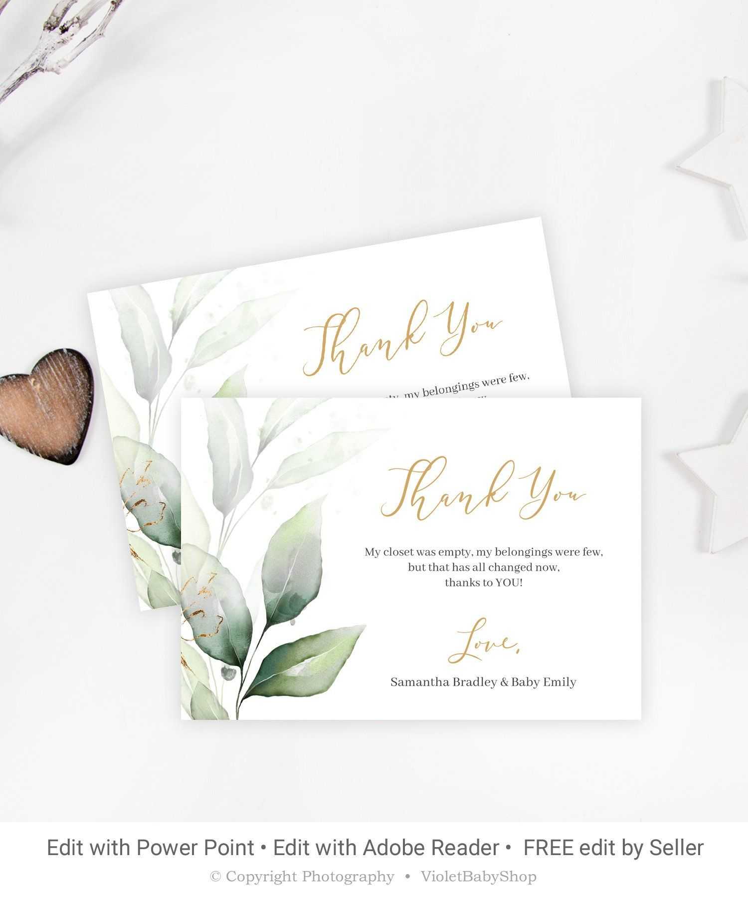 Editable Baby Shower Thank You Card, Printable Greenery Throughout Powerpoint Thank You Card Template