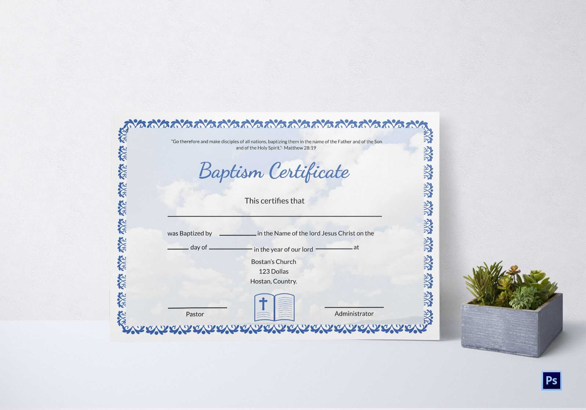 Editable Baptism Certificate Template Intended For Baptism Certificate Template Word