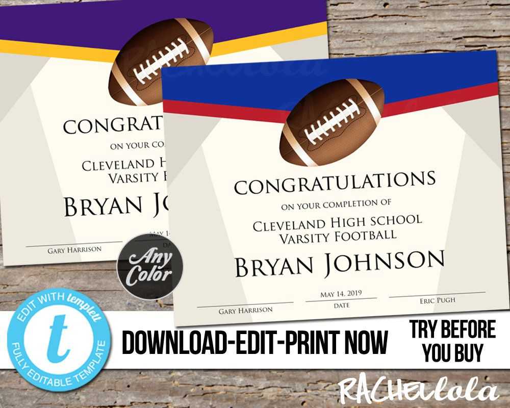 Editable Football Award Certificate, Custom Printable Pertaining To Rugby League Certificate Templates