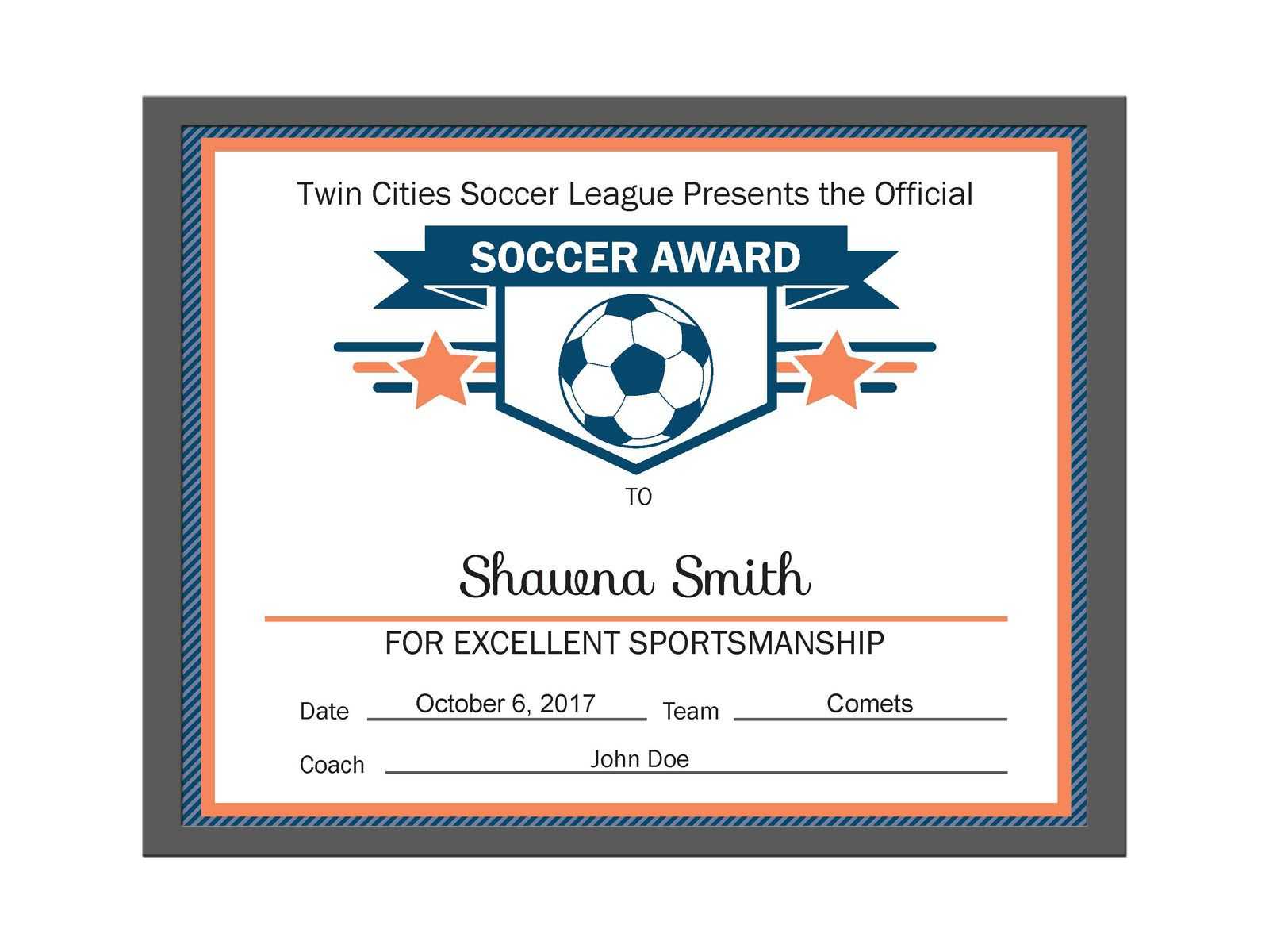 Editable Pdf Sports Team Soccer Certificate Award Template In Track And Field Certificate Templates Free