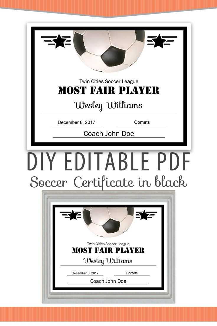 Editable Pdf Sports Team Soccer Certificate Diy Award For Soccer Certificate Template