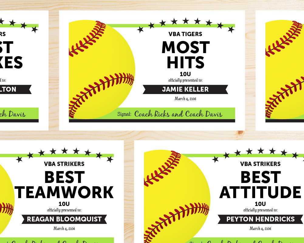 Editable Softball Award Certificates – Instant Download Printable – Lime  Green And Black Within Softball Certificate Templates