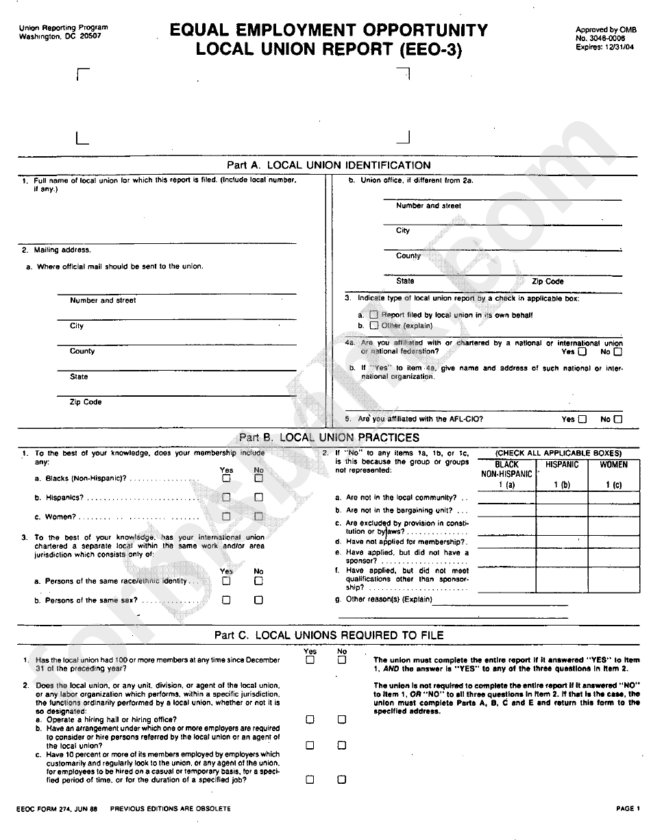 Eeoc Form Equal Employment Opportunity Local Union Report Throughout Eeo 1 Report Template