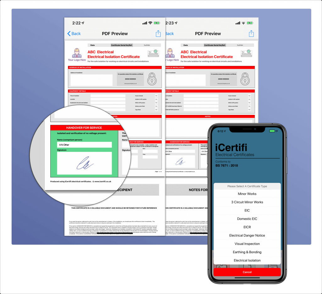 Electrical Certificates – Apps And Software – Icertifi For Electrical Minor Works Certificate Template