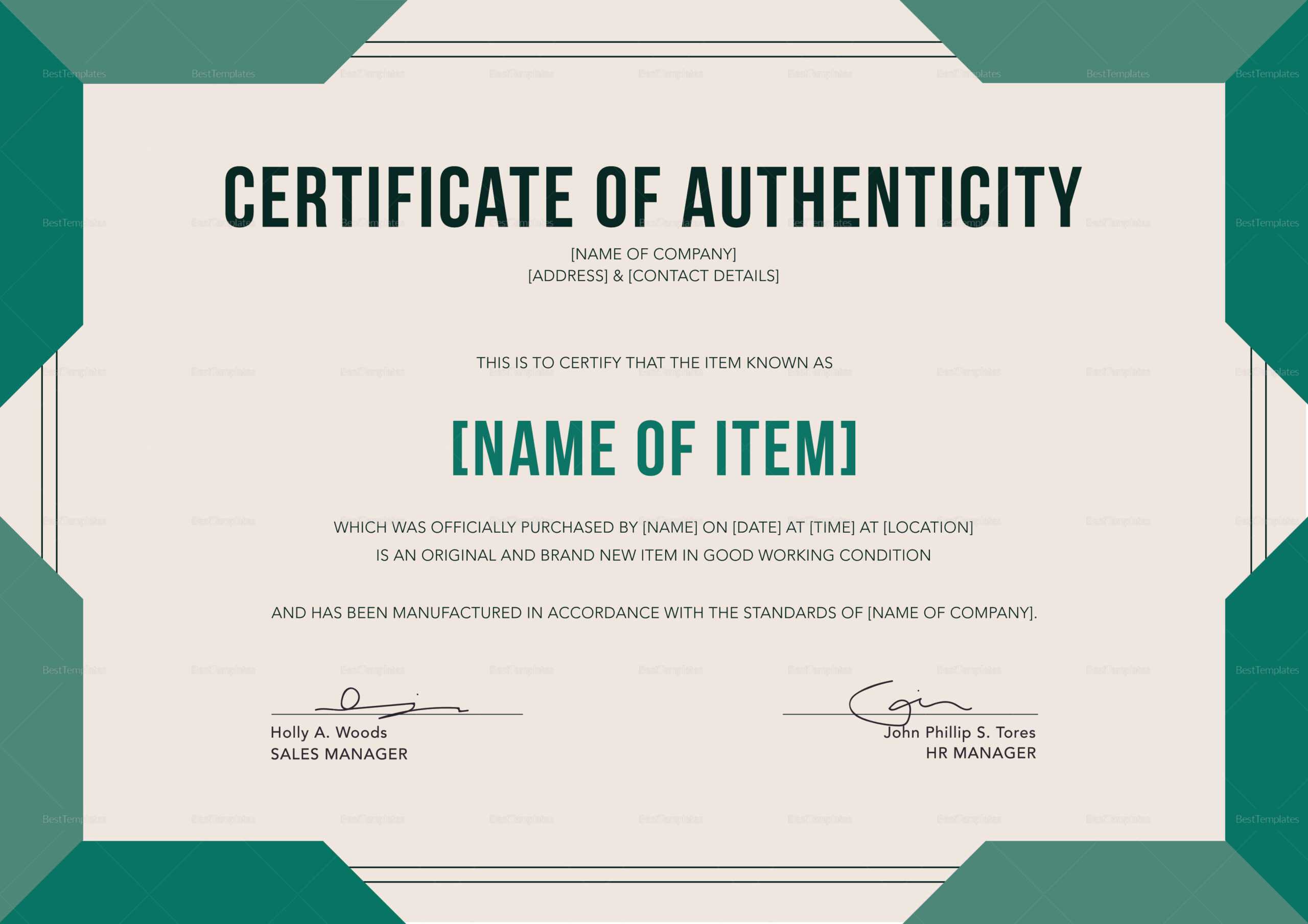 Elegant Certificate Of Authenticity Template Regarding Certificate Of Authenticity Template