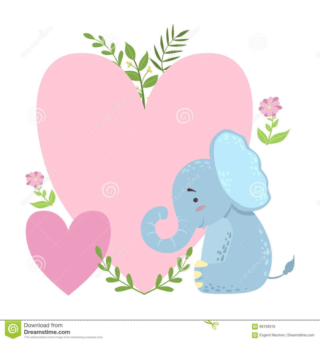 Elephant With Two Big Hearts And Plants Vector Sticker Pertaining To Blank Elephant Template