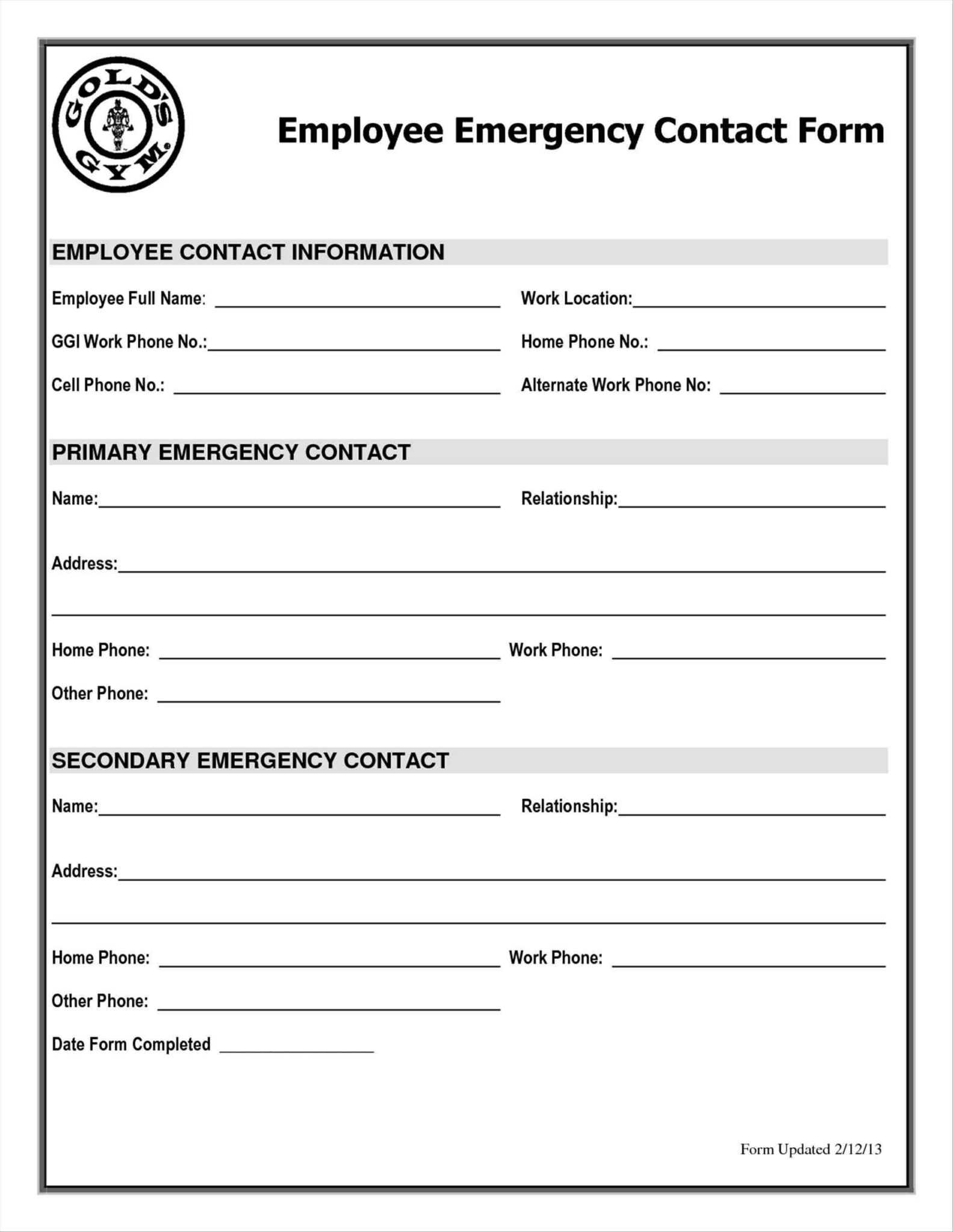 Emergency Contact Form Example