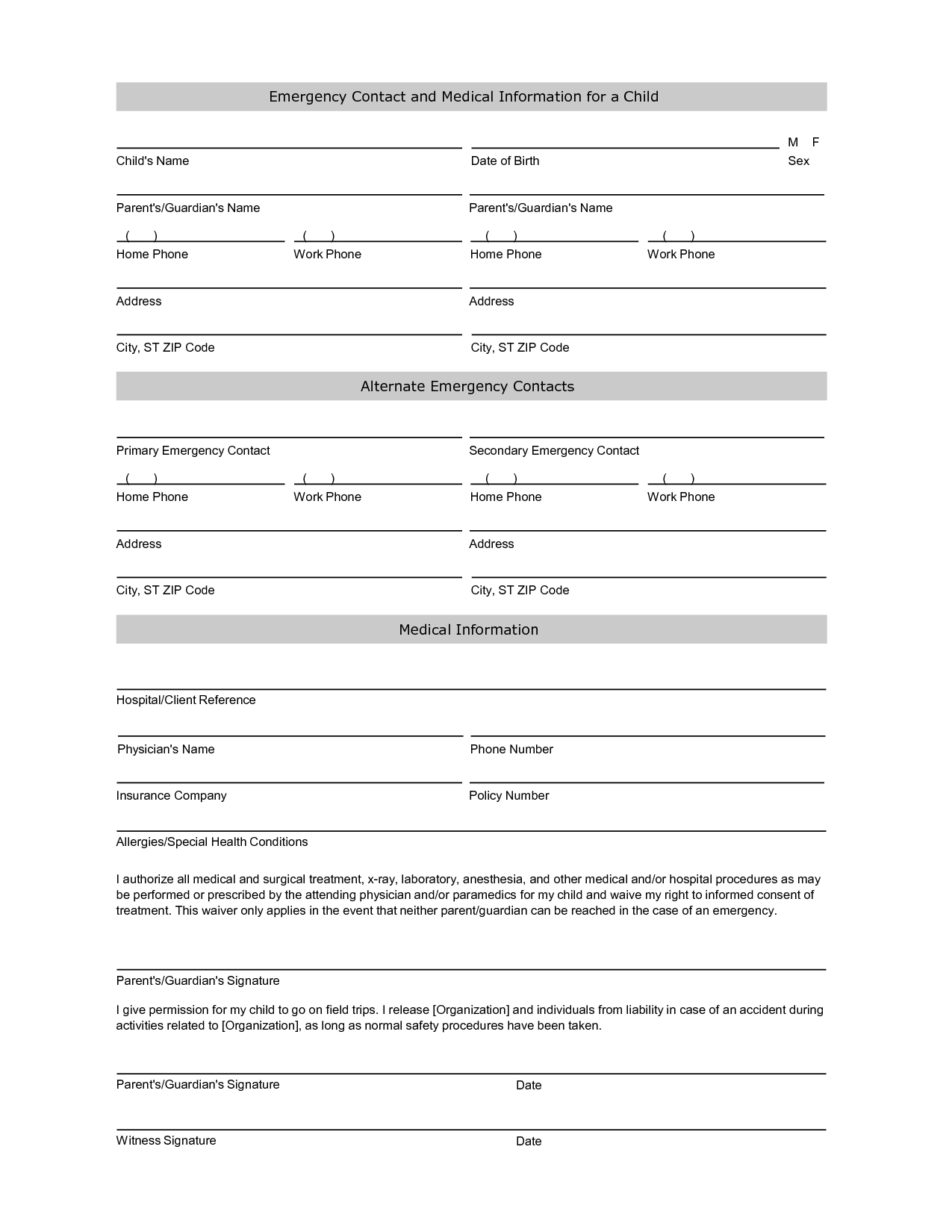 Emergency Contact Information Form Template | Emergency Within Student Information Card Template