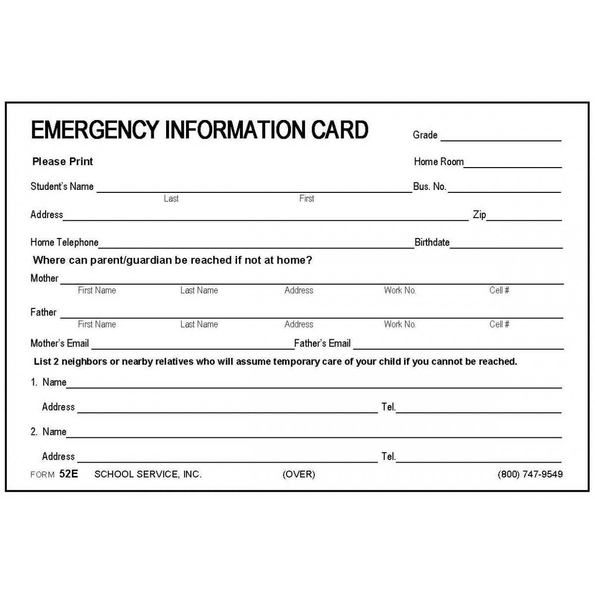 Emergency Contact Information Form Template Inside Emergency Contact Card Template