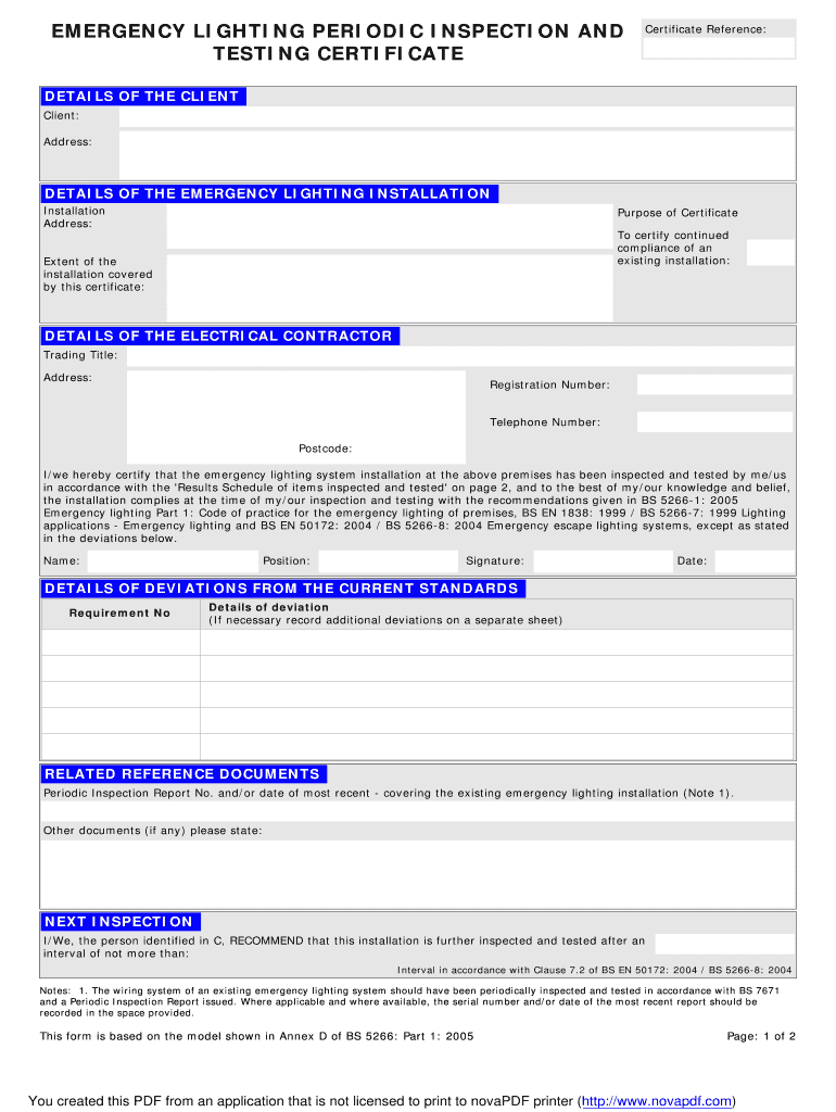 Emergency Lighting Certificate – Fill Online, Printable Pertaining To Electrical Minor Works Certificate Template