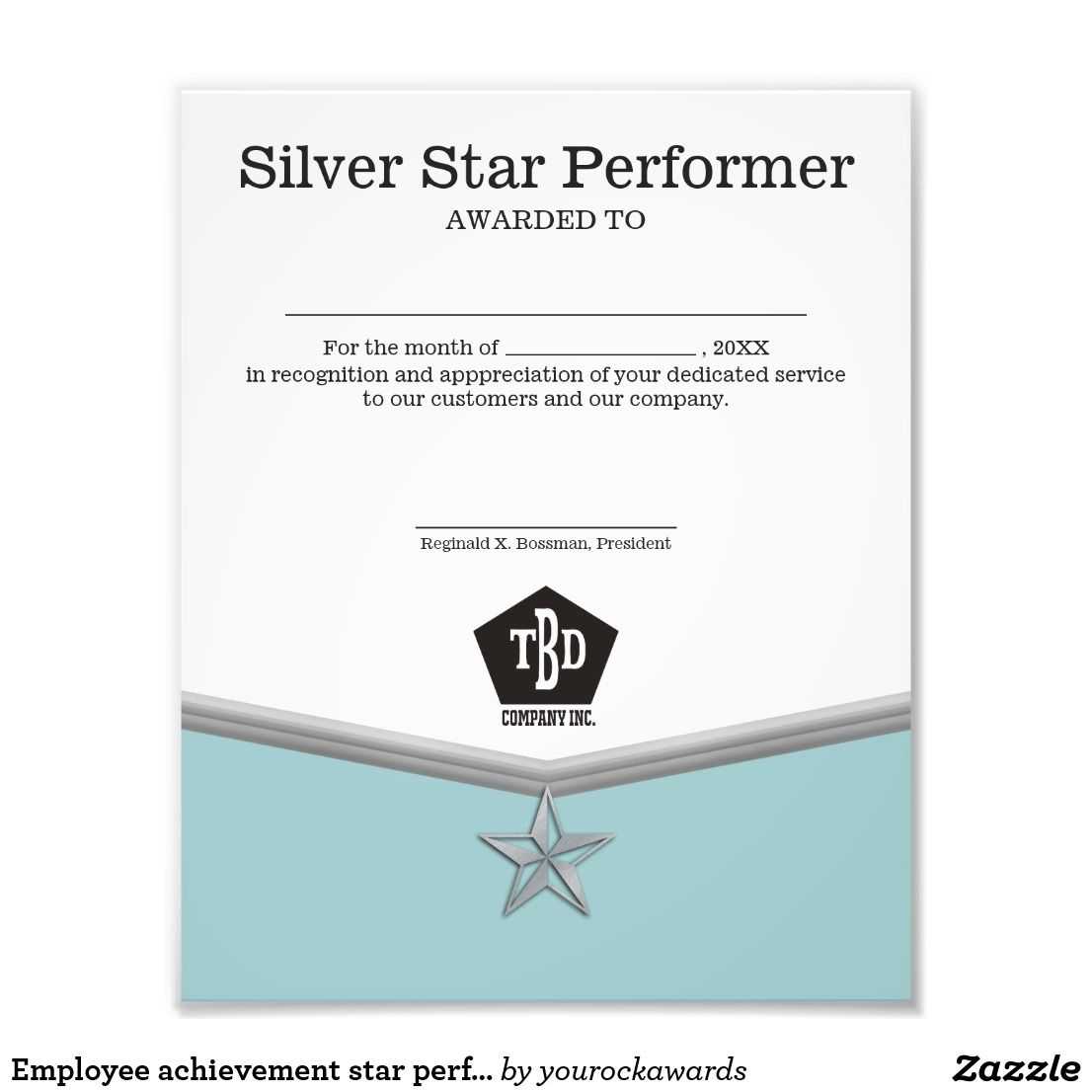 Employee Achievement Star Performer Certificate Photo Print Throughout Star Performer Certificate Templates