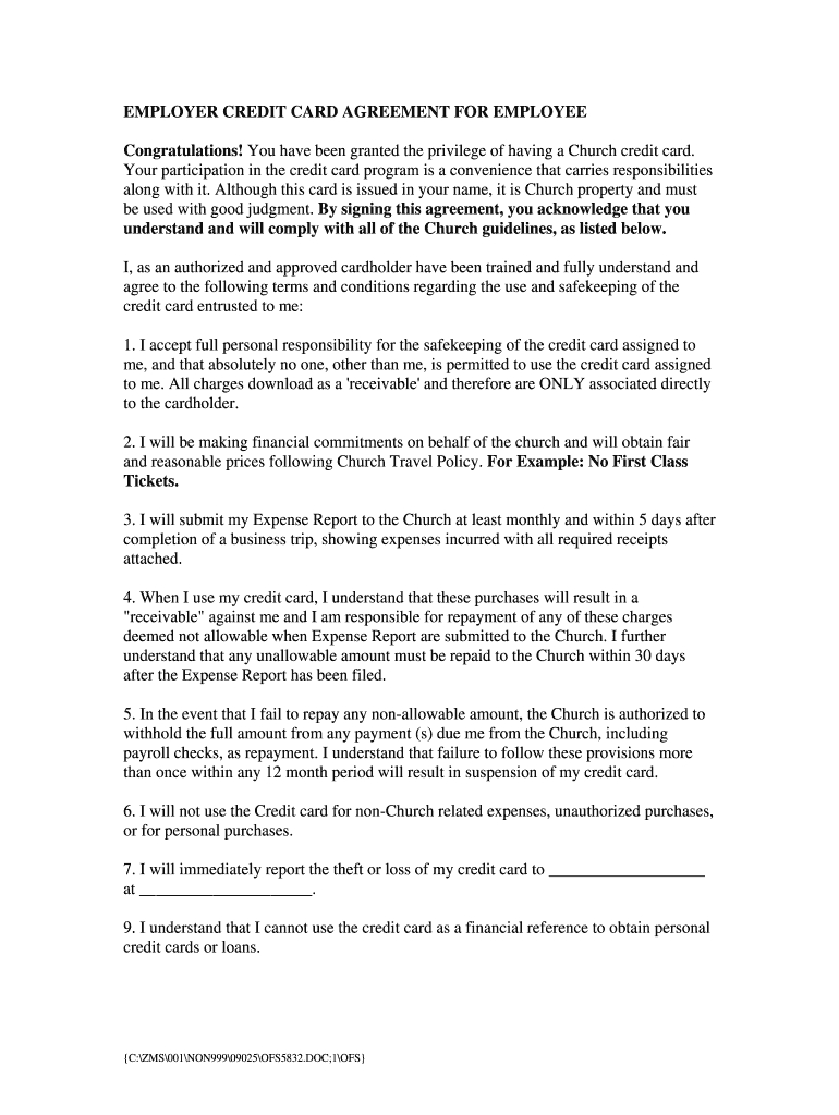 Employee Credit Card Agreement – Fill Online, Printable Within Corporate Credit Card Agreement Template