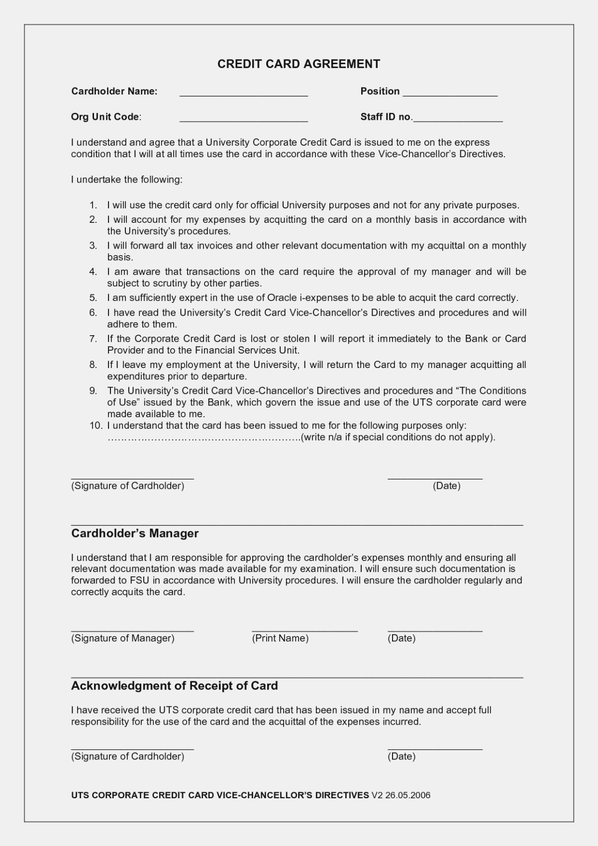 Employee Credit Card Agreement Template Corporate Functional Intended For Corporate Credit Card Agreement Template