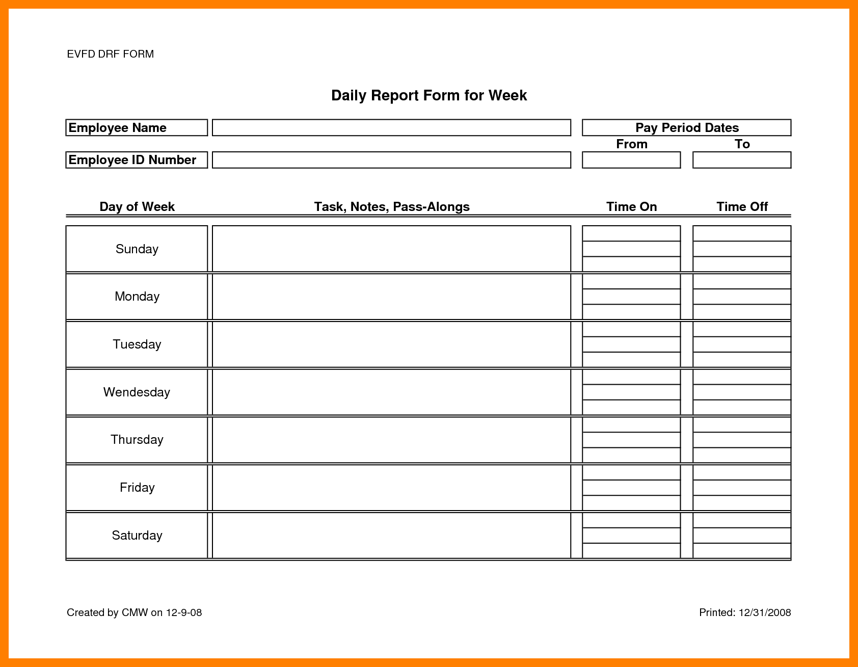 Employee Daily Report Template – Cumed Pertaining To Employee Daily Report Template