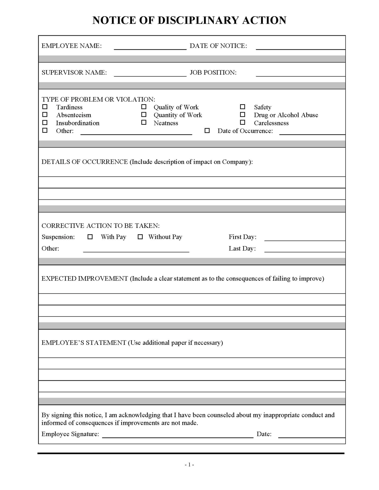 Employee Discipline Form Template | Employee Evaluation Form Regarding Blank Evaluation Form Template