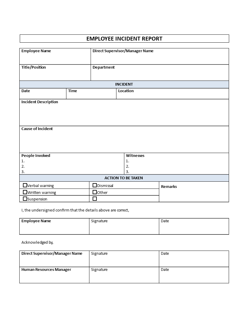 Employee Incident Report Template | Templates At Pertaining To Employee Incident Report Templates