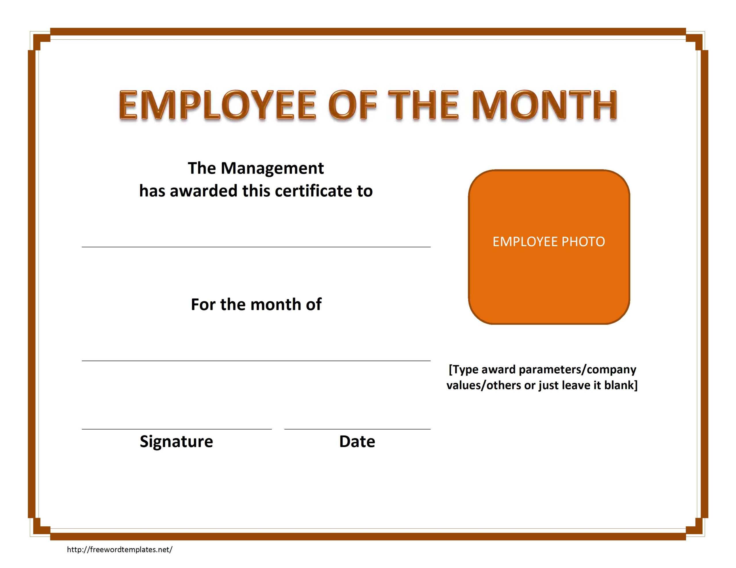Employee The Month Certificate Template Free Microsoft Word Inside Employee Of The Month Certificate Templates
