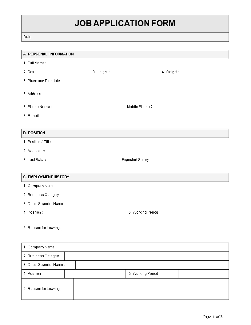Employment Application Form Free Templates Employeeplication In Job Application Template Word Document