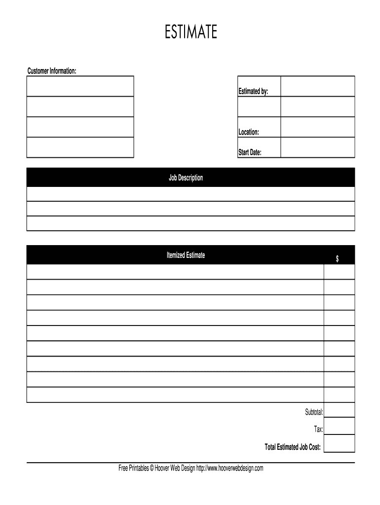 Estimate Template – Fill Online, Printable, Fillable, Blank Throughout Blank Estimate Form Template