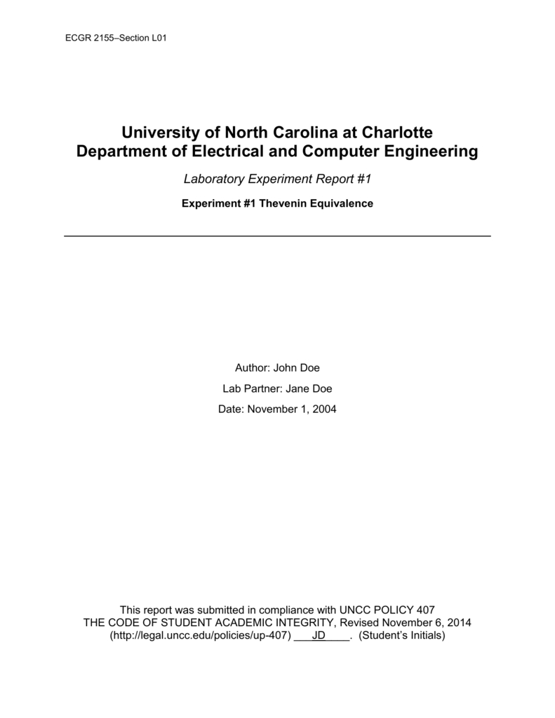 Example Lab Report - Electrical And Computer Engineering At Unc Throughout Engineering Lab Report Template