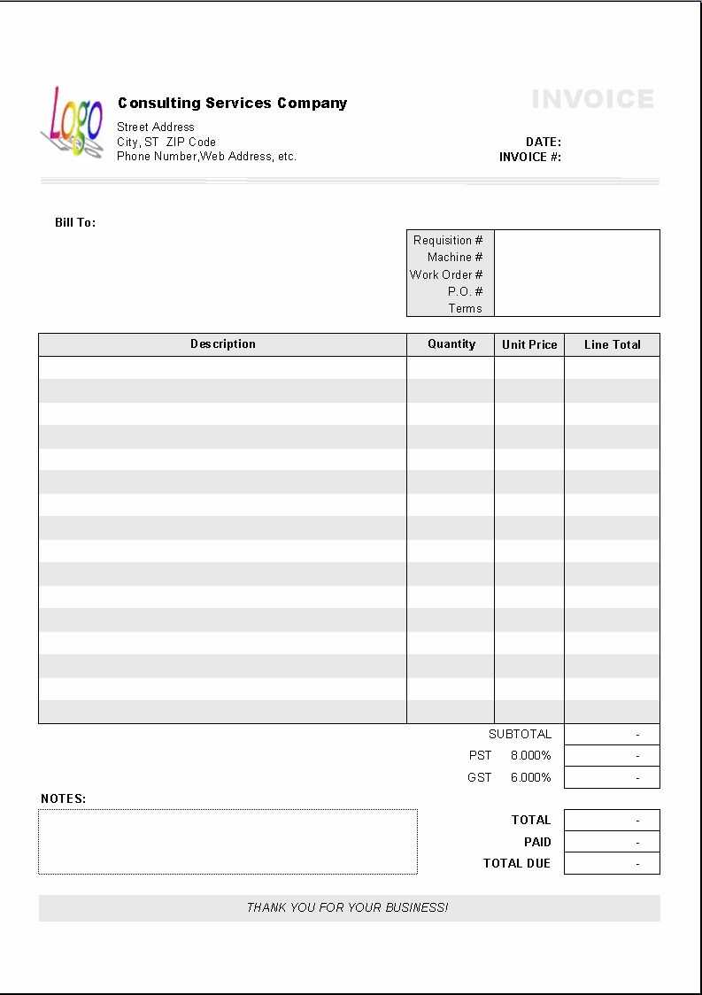 Excel Based Consulting Invoice Template Excel Invoice Inside Free Printable Invoice Template Microsoft Word