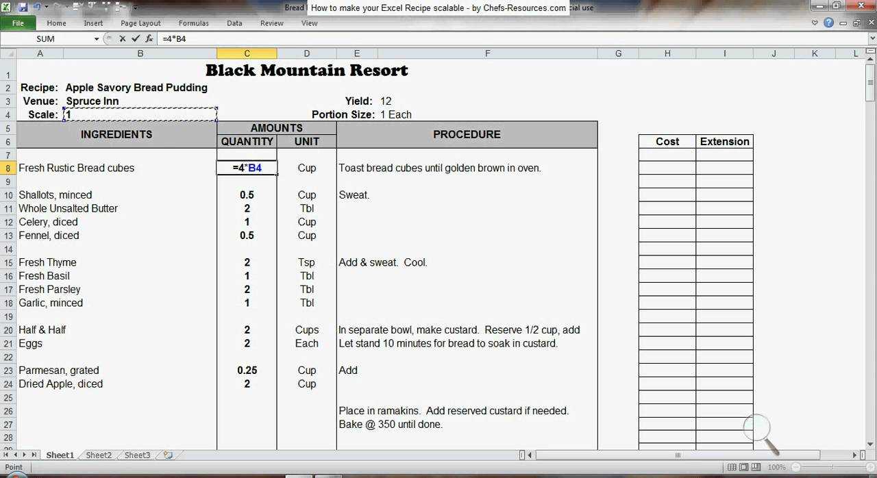 Excel Recipe Template For Chefs – Chefs Resources Inside Restaurant Recipe Card Template
