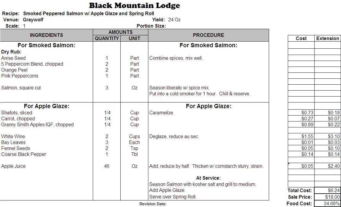 Excel Recipe Template For Chefs – Chefs Resources With Regard To Restaurant Recipe Card Template