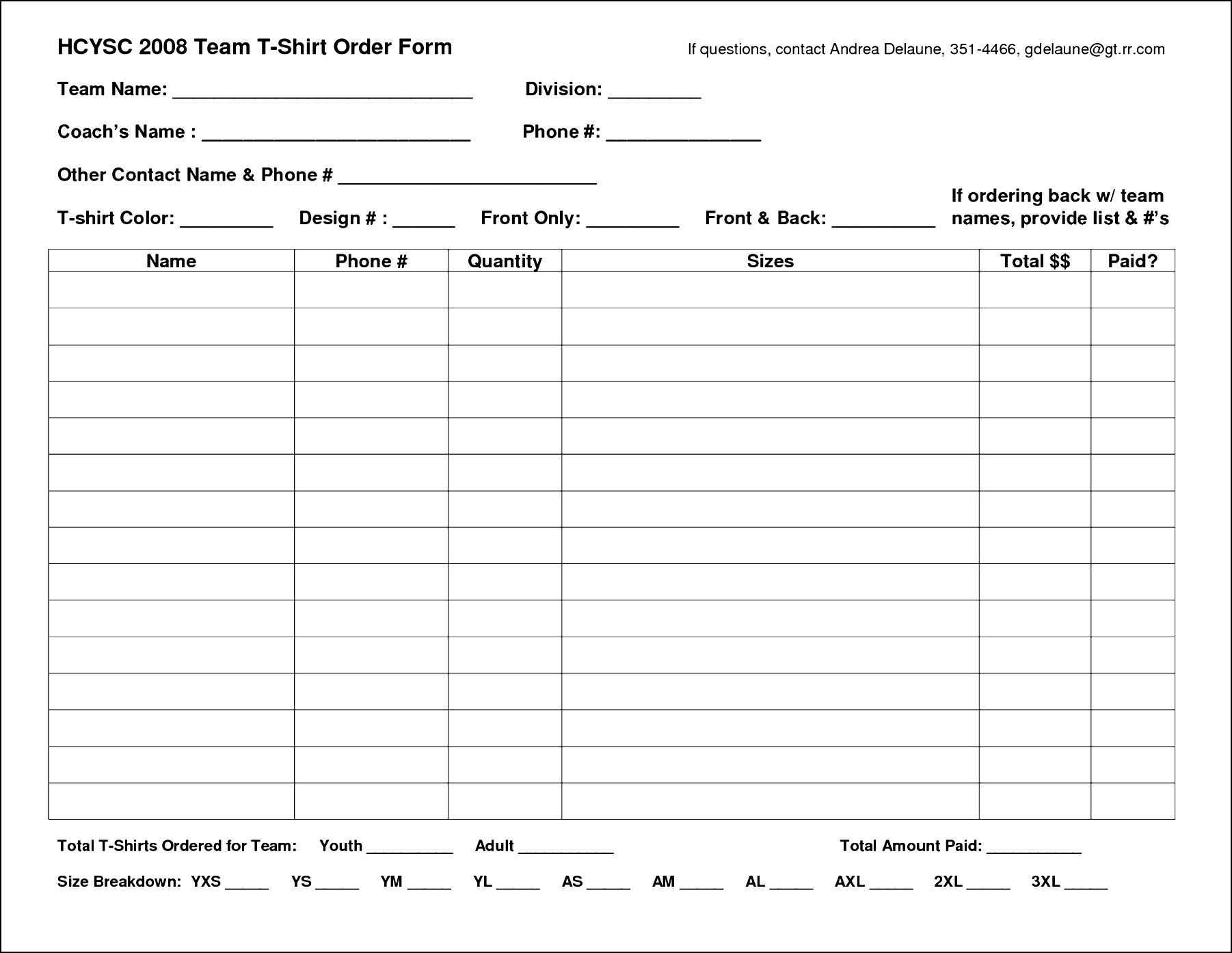 Excel Shirt Order Form Template | Besttemplates123 | Order With Blank T Shirt Order Form Template
