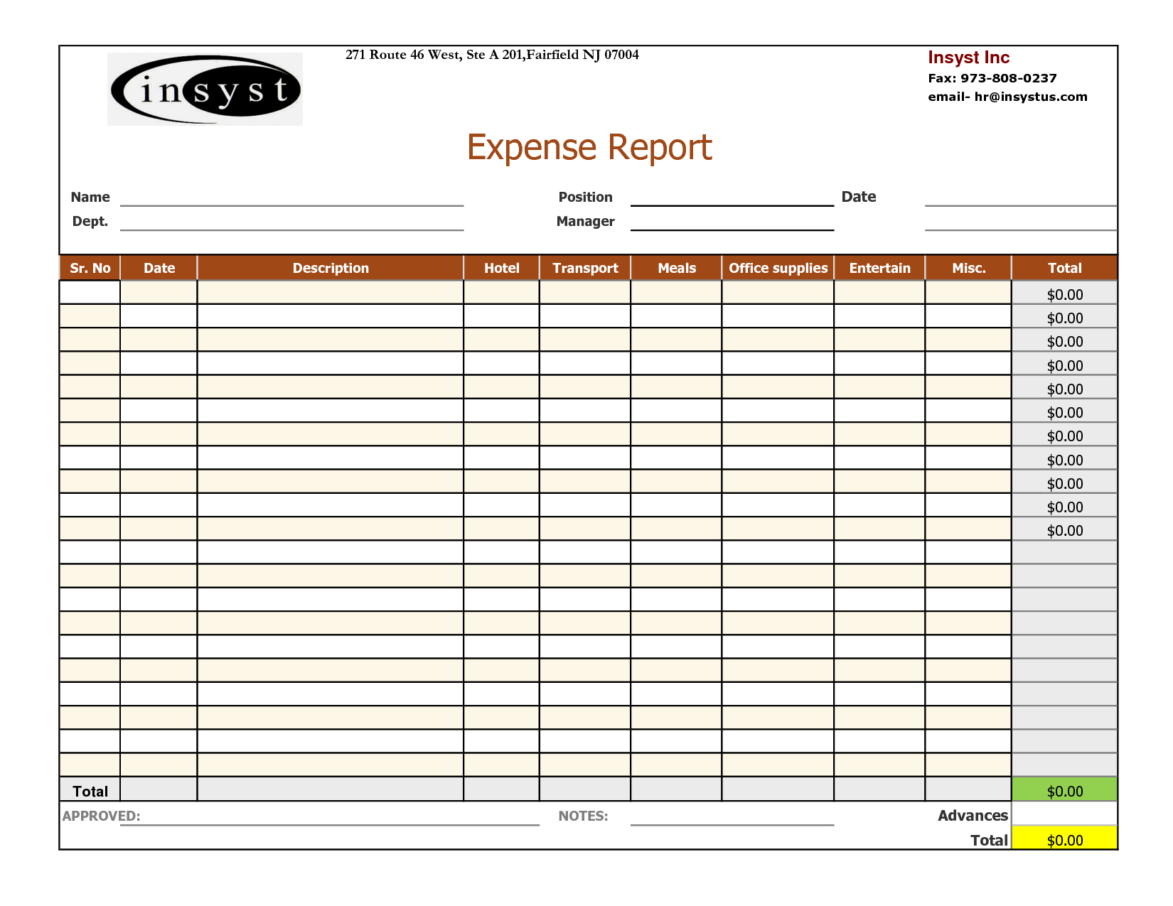 Expense Report And Tracking Template With Company Logo : Venocor In Company Expense Report Template