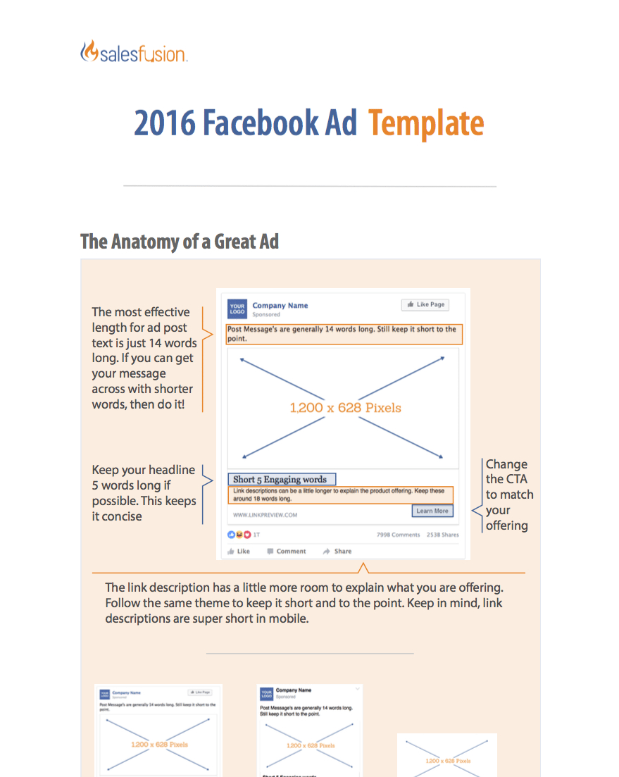 Facebook Ad Size Cheat Sheet Template | Salesfusion Throughout Cheat Sheet Template Word