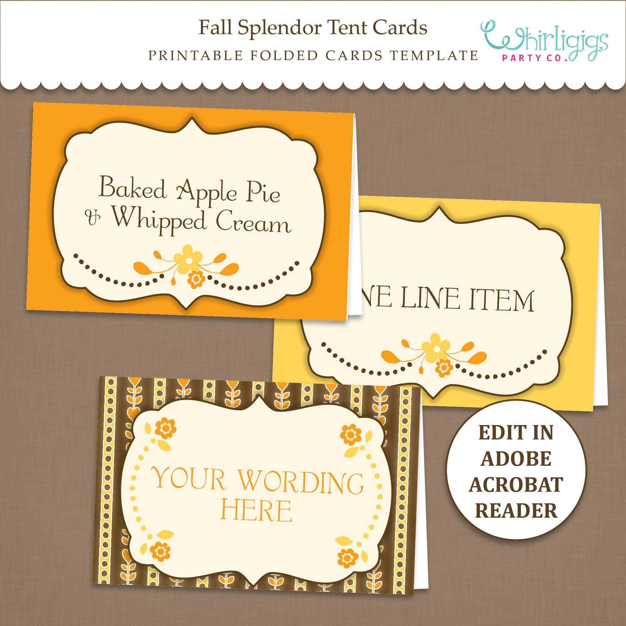 Fall Tent Card Template – Thanksgiving Placecards – Editable – Printable –  Pdf File – Fall Splendor – Within Thanksgiving Place Cards Template