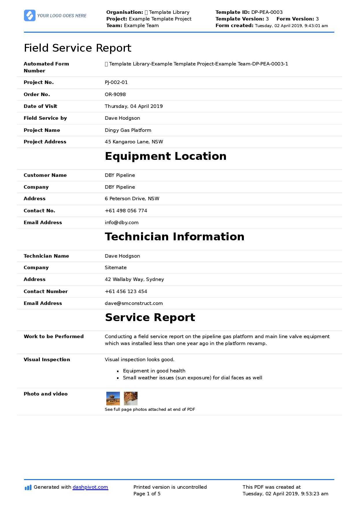 Field Service Report Template (Better Format Than Word Inside Field Report Template