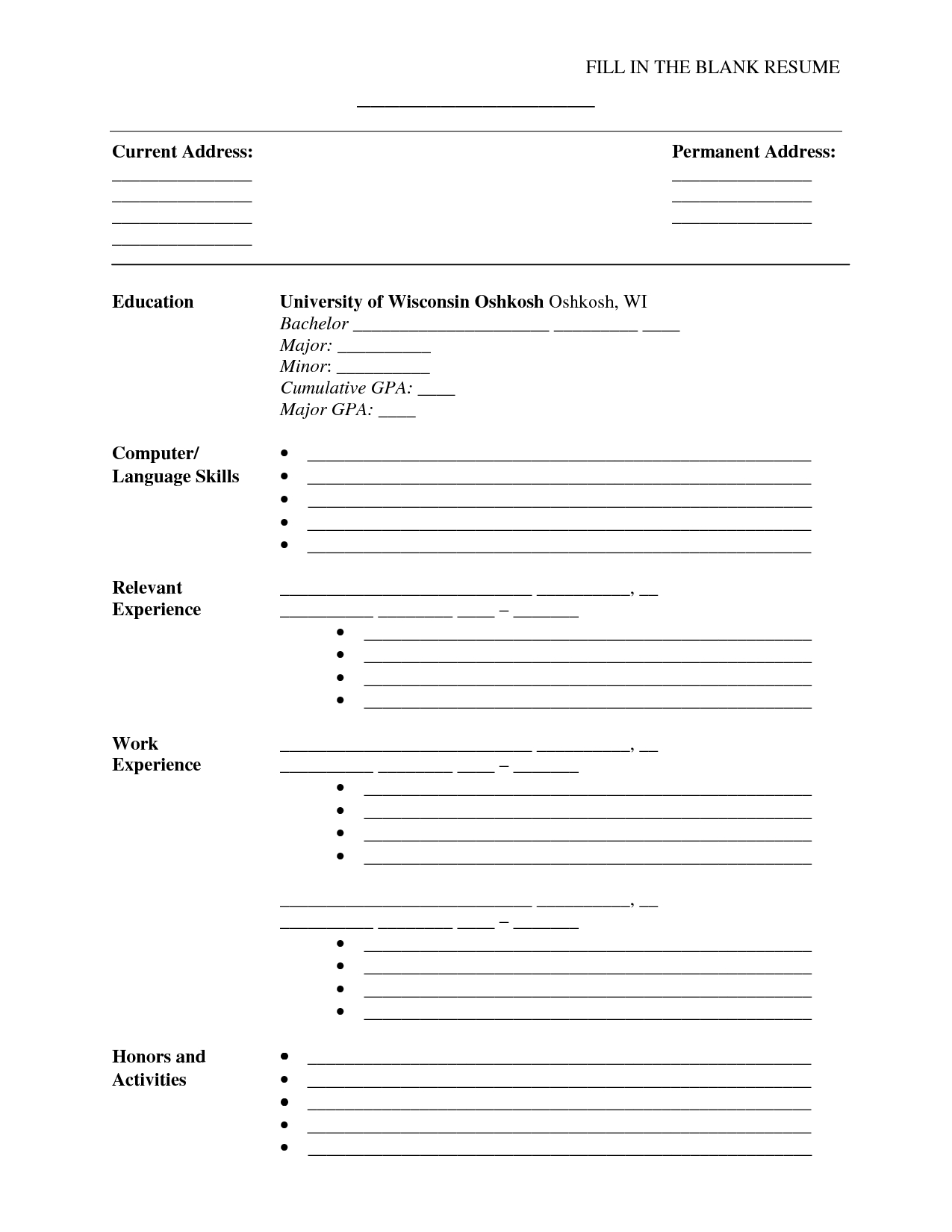 Fill In The Blank Resume Pdf | Resume Examples In Blank Resume Templates For Microsoft Word