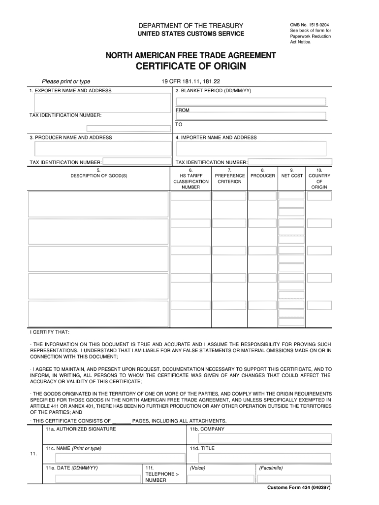 Fillable Nafta Certificate Of Origin – Fill Online In Certificate Of Origin Form Template