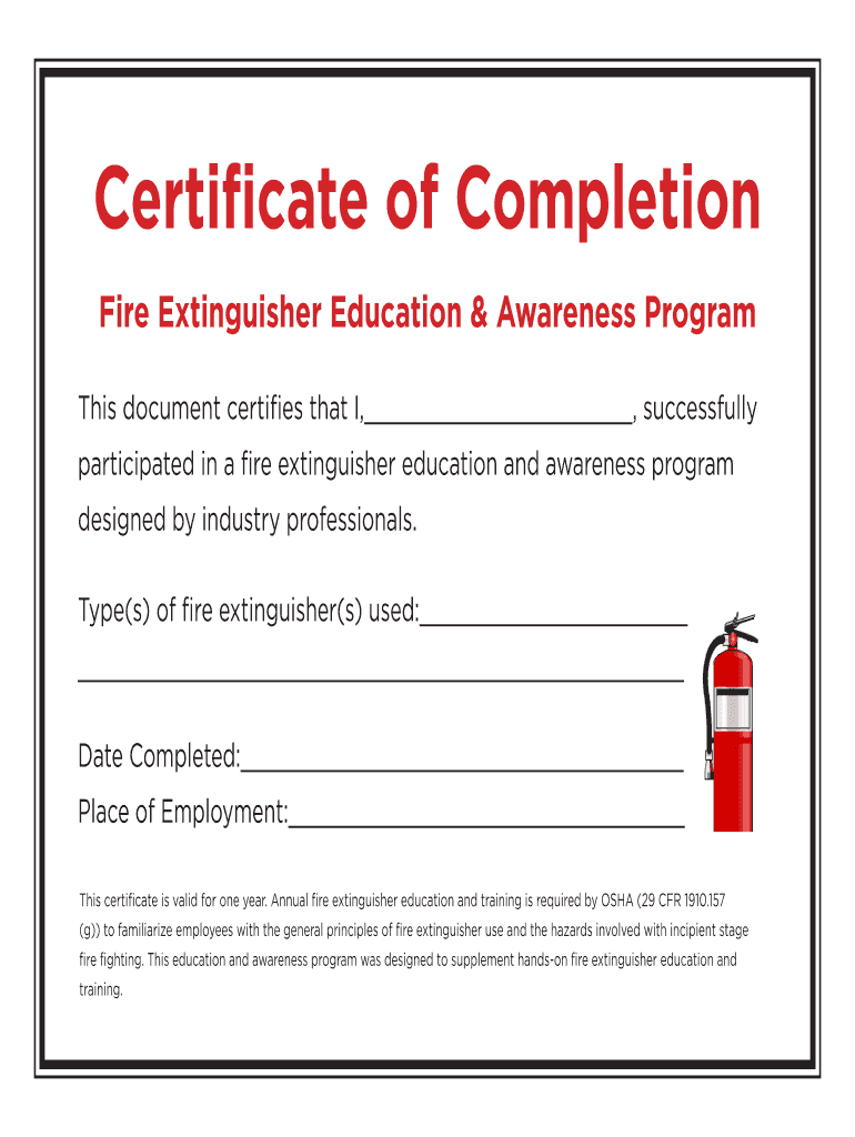 Fillable Online Certificate Of Completion - Fire Throughout Fire Extinguisher Certificate Template