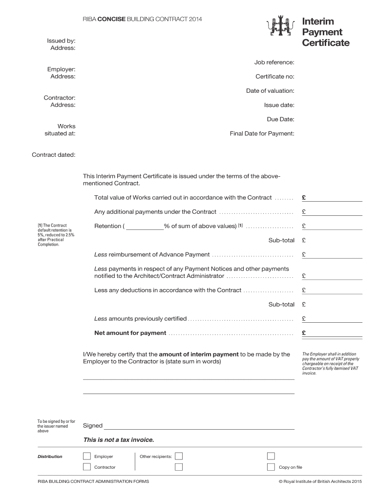 Fillable Online Interim Payment Certificate (.pdf) – Riba Inside Certificate Of Payment Template