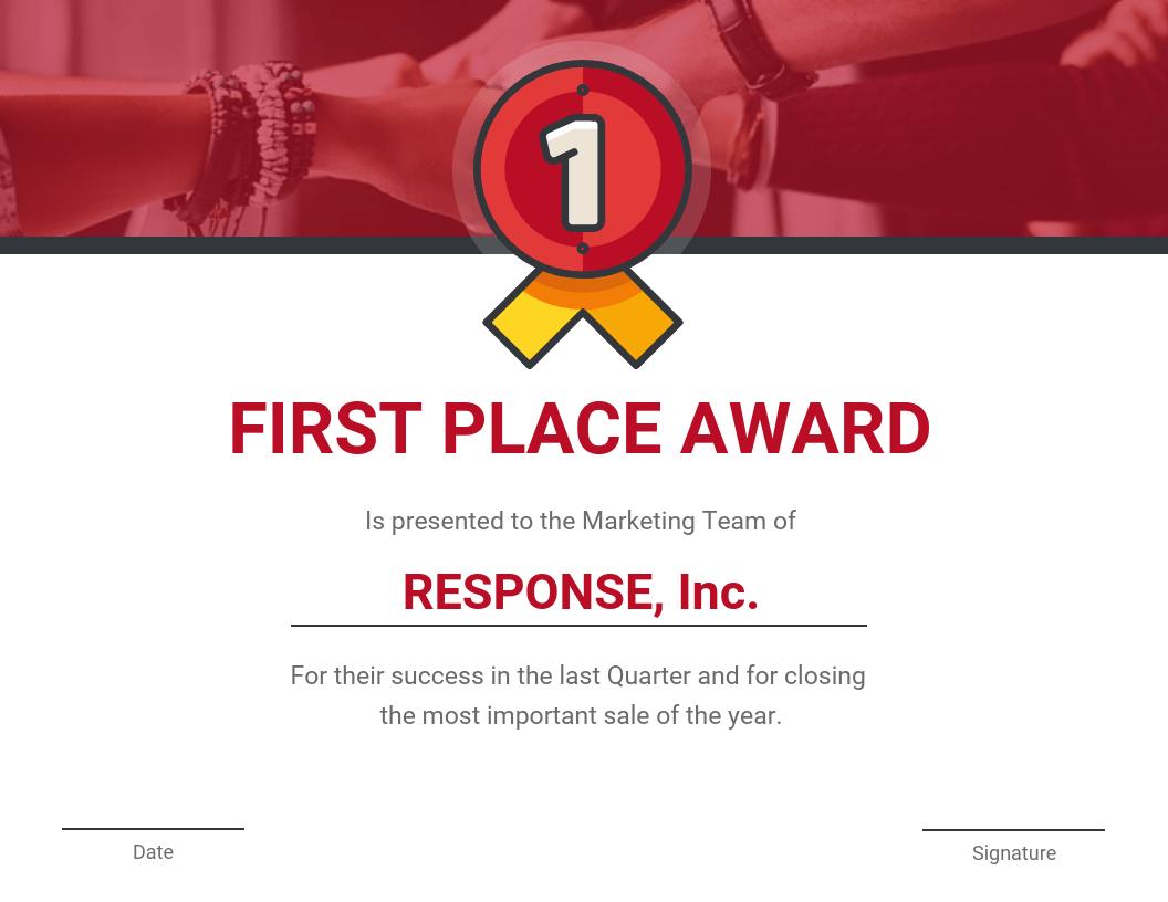 First Place Award Certificate Template With First Place Certificate Template