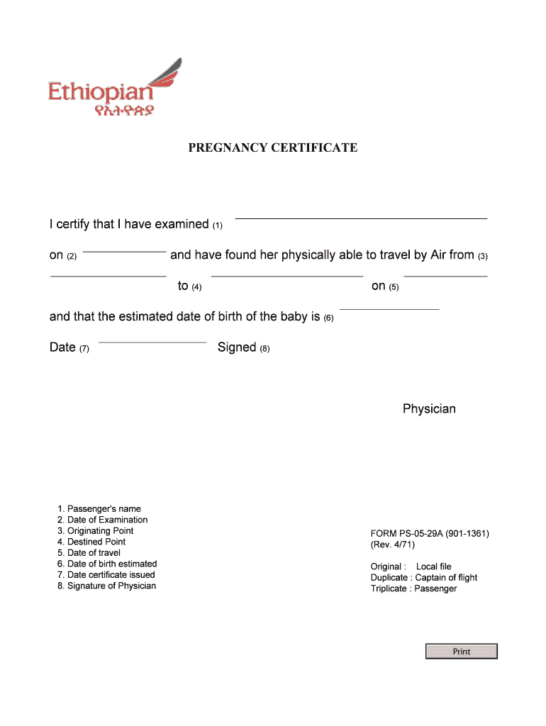Fit To Fly Certificate Pregnancy Format - Fill Online Pertaining To Fit To Fly Certificate Template