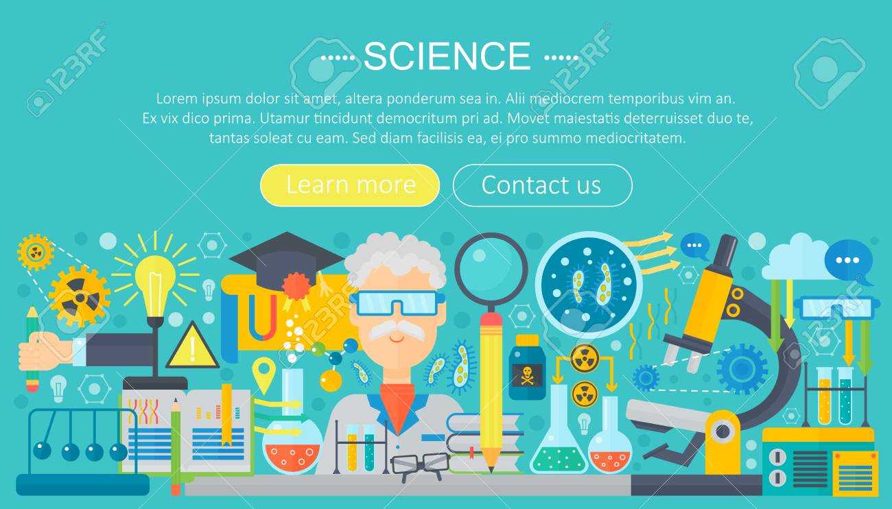 Flat Design Concept Of Science. Horizontal Banner With Scientist.. In Science Fair Banner Template
