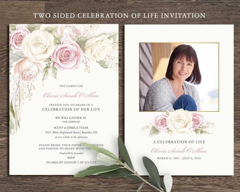 Floral Funeral Invitation Funeral Announcement Card In Memorial Cards For Funeral Template Free