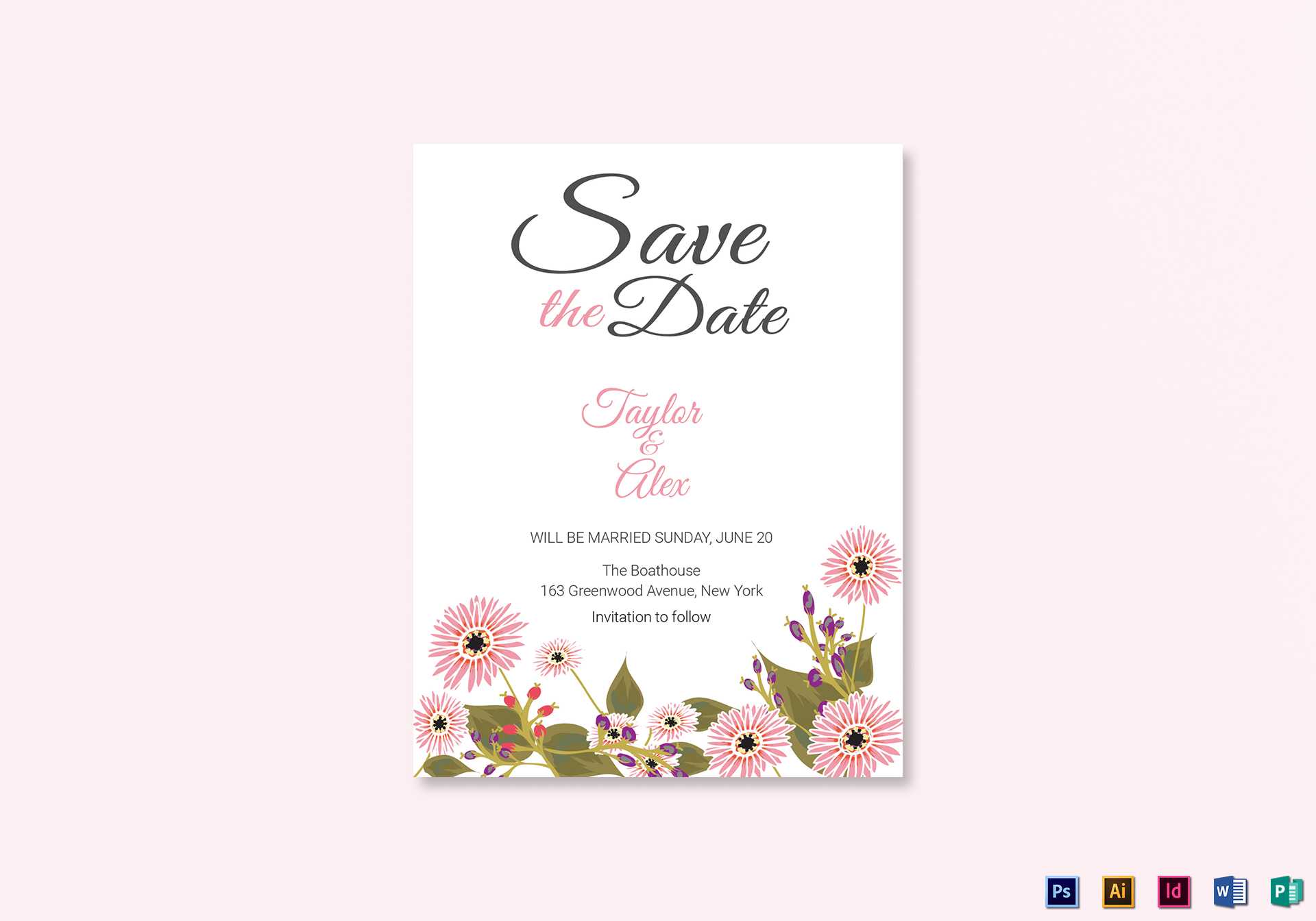 Floral Save The Date Card Template With Save The Date Template Word
