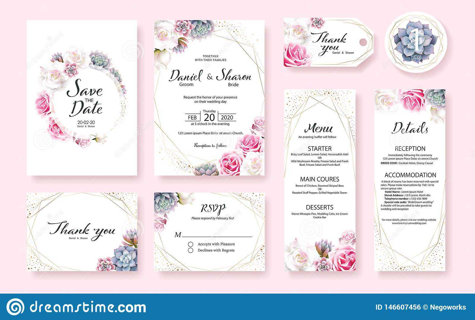 Floral Wedding Invitation Card, Save The Date, Thank You With Table Reservation Card Template