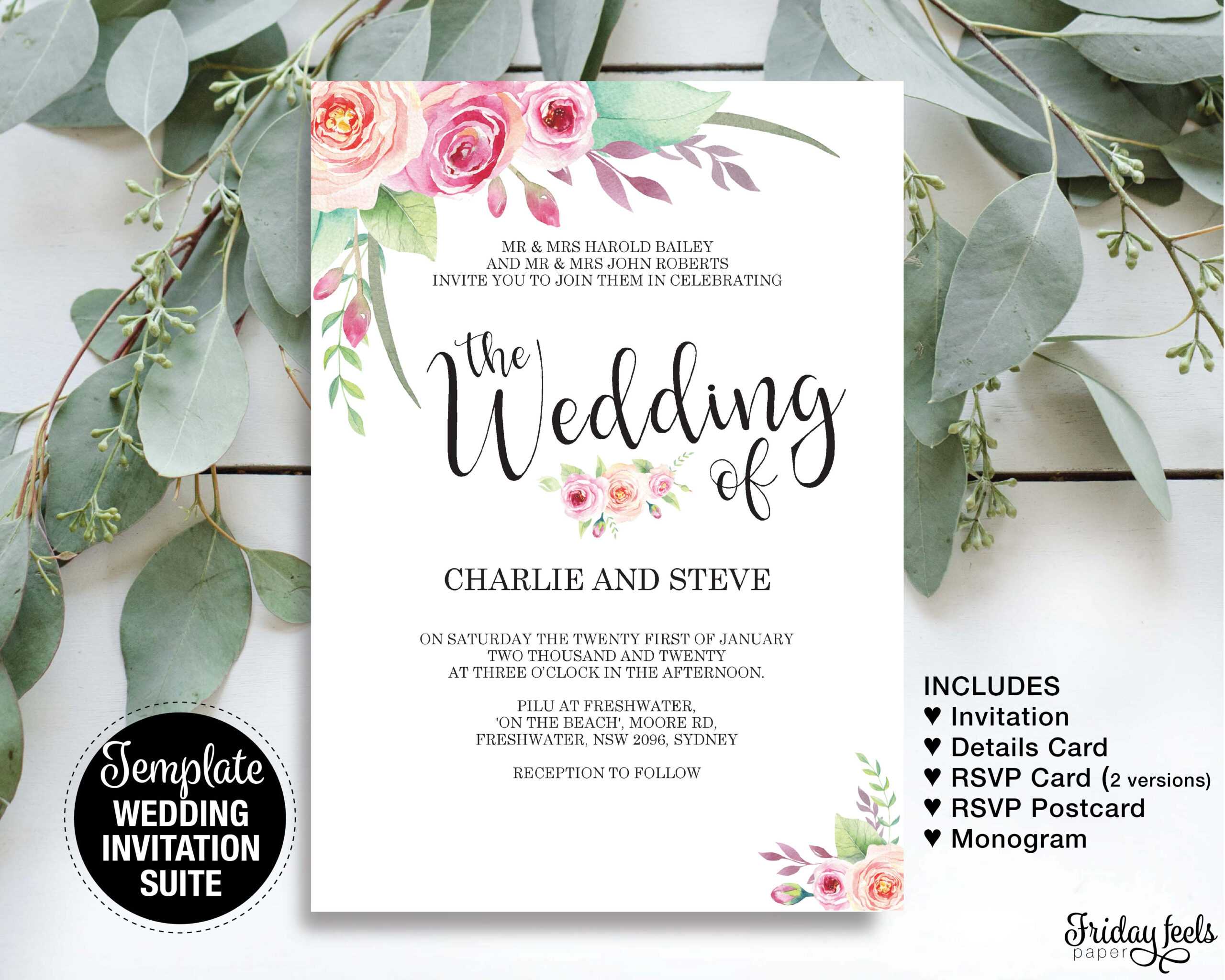 Floral Wedding Invitation Set Within Template For Rsvp Cards For Wedding