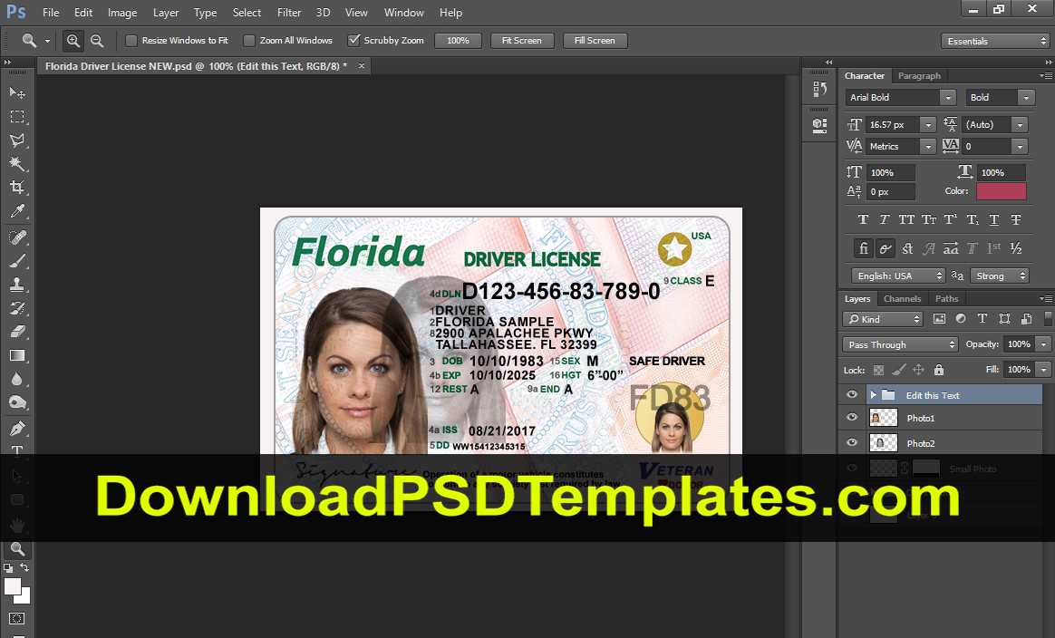 Florida Driver License Psd [Fl New Updated Template] With Florida Id Card Template