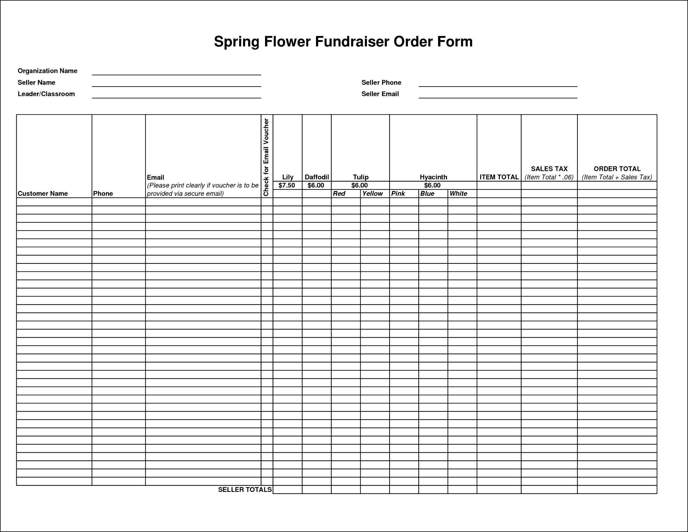 Flower Fundraiser Order Forms Template | Besttemplates123 Inside Blank Fundraiser Order Form Template